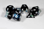 Deep Nether Sharp Edge Resin 7-Dice Dice (Blue-Green and Black w/ White Numbers) - 