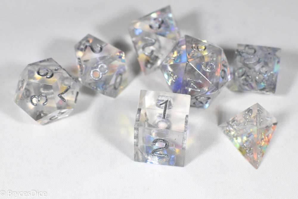 Pirates Crystal Sharp Edge Resin 7-Dice Set | Gold or Silver Ink (Clear) - Gold