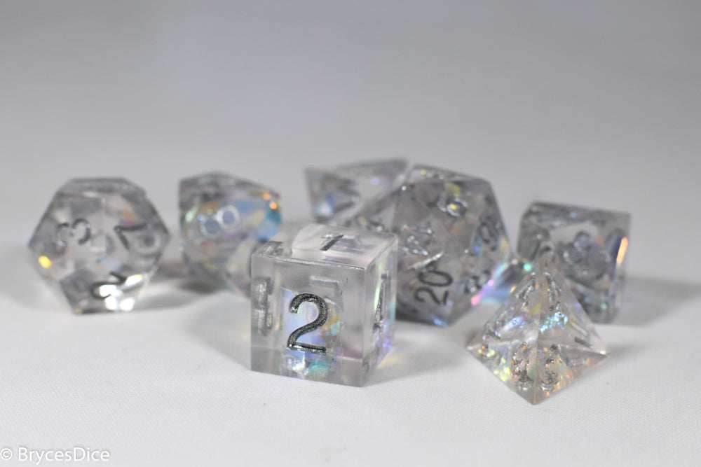Pirates Crystal Sharp Edge Resin 7-Dice Set | Gold or Silver Ink (Clear) - Gold