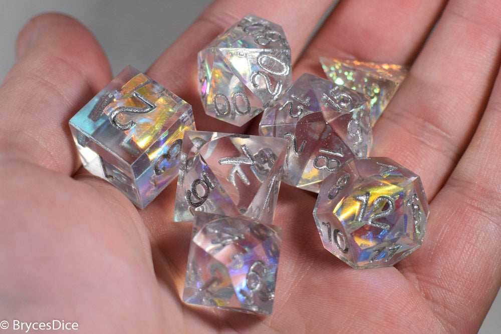 Pirates Crystal Sharp Edge Resin 7-Dice Set | Gold or Silver Ink (Clear) - Gold