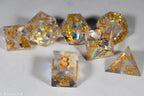 Pirates Crystal Sharp Edge Resin 7-Dice Set | Gold or Silver Ink (Clear) - Gold