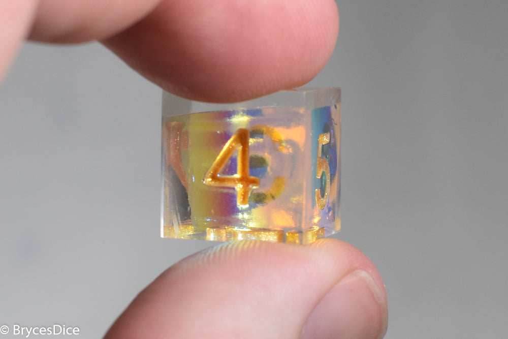 Pirates Crystal Sharp Edge Resin 7-Dice Set | Gold or Silver Ink (Clear) - Gold