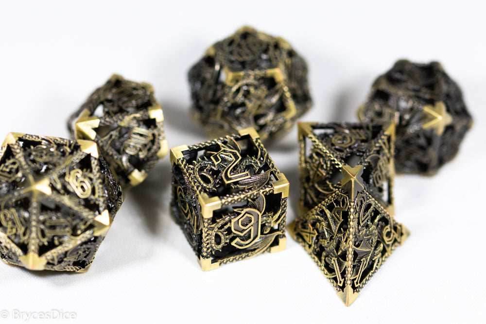 (Gold) Deadly Dragon Dice: Shards of Oblivion Hollow Metal - 7-Dice Set