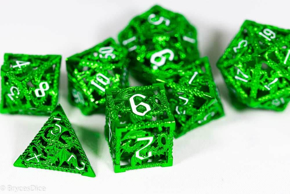 (Shimmering Green) Deadly Dragon Dice: Shards of Oblivion Hollow Metal - 7-Dice Set