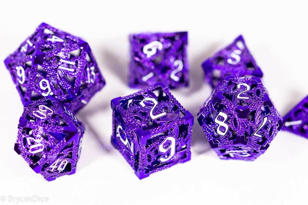 (Powerful Purple) Deadly Dragon Dice: Shards of Oblivion Hollow Metal - 7-Dice Set