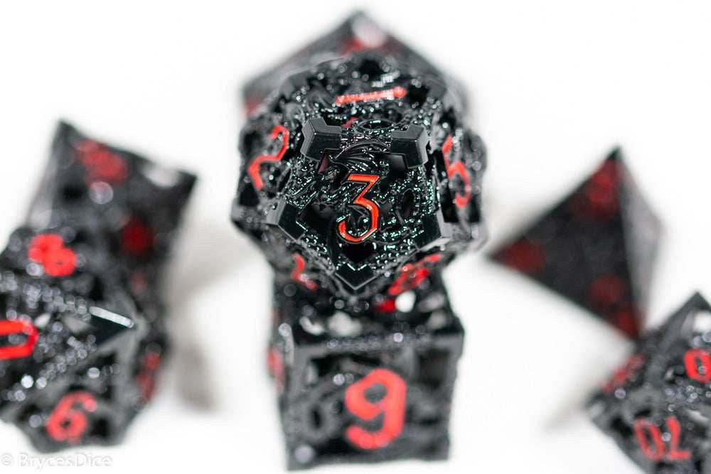(Stoic Black) Deadly Dragon Dice: Shards of Oblivion Hollow Metal - 7-Dice Set