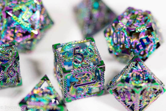 (Rainbow Metal) Deadly Dragon Dice: Shards of Oblivion Hollow Metal - 7-Dice Set