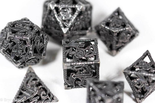 (Grey) Deadly Dragon Dice: Shards of Oblivion Hollow Metal - 7-Dice Set