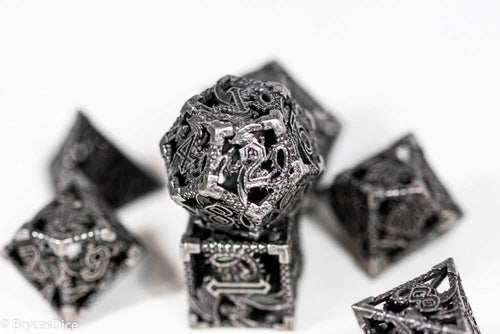 (Grey) Deadly Dragon Dice: Shards of Oblivion Hollow Metal - 7-Dice Set