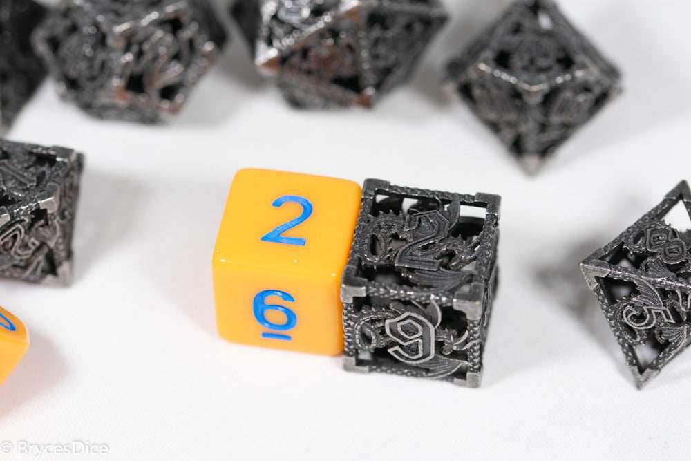 (Base Brass) Deadly Dragon Dice: Shards of Oblivion Hollow Metal - 7-Dice Set