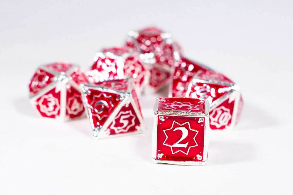 Defender 7-Dice Metal Set Silver w/ Red Fill {North Star Dice Collection} - 