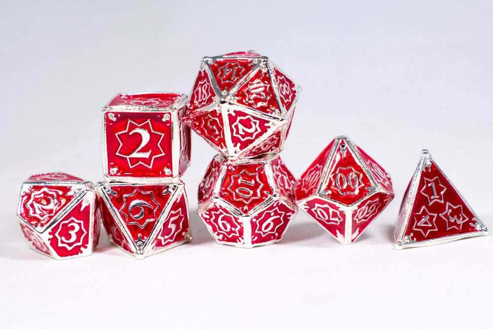 Defender 7-Dice Metal Set Silver w/ Red Fill {North Star Dice Collection} - 