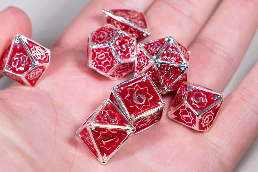 Defender 7-Dice Metal Set Silver w/ Red Fill {North Star Dice Collection} - 
