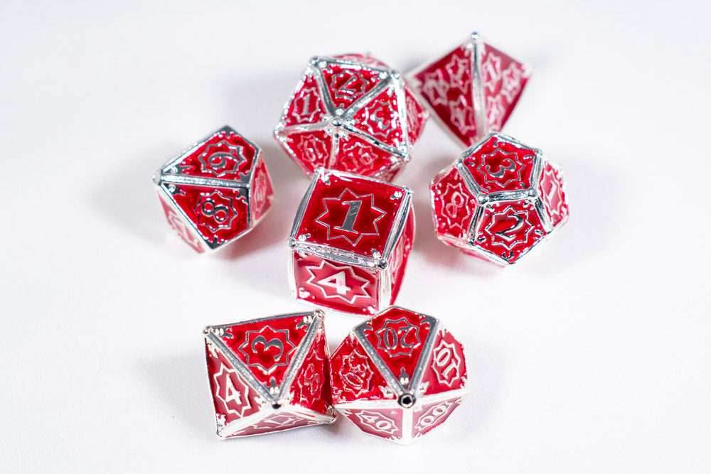 Defender 7-Dice Metal Set Silver w/ Red Fill {North Star Dice Collection} - 