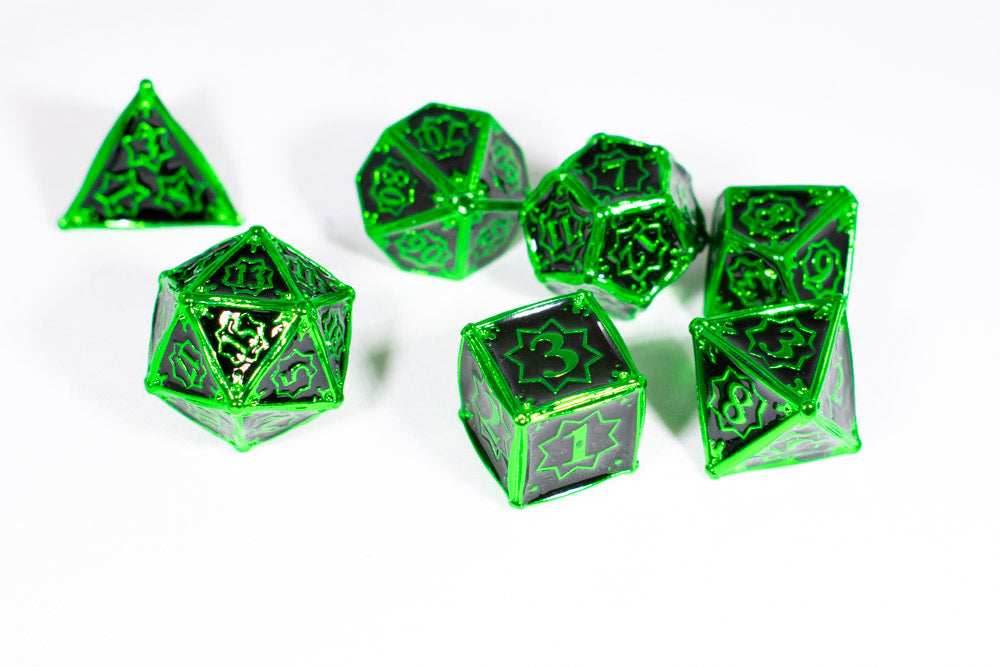 Alien 7-Dice Metal Set Green w/ Black Fill {North Star Dice Collection} - 