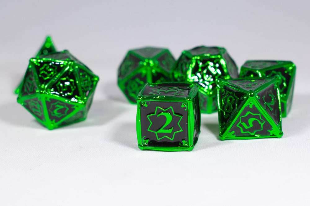 Alien 7-Dice Metal Set Green w/ Black Fill {North Star Dice Collection} - 