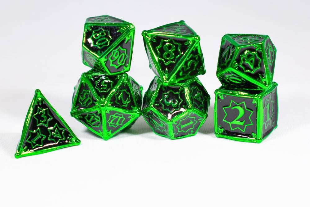 Alien 7-Dice Metal Set Green w/ Black Fill {North Star Dice Collection} - 