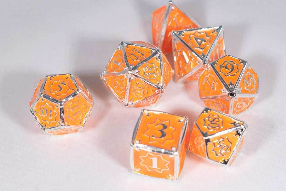 Orangesicle 7-Dice Metal Set Silver w/ Orange Fill {North Star Dice Collection} - 