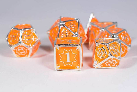 Orangesicle 7-Dice Metal Set Silver w/ Orange Fill {North Star Dice Collection} - 