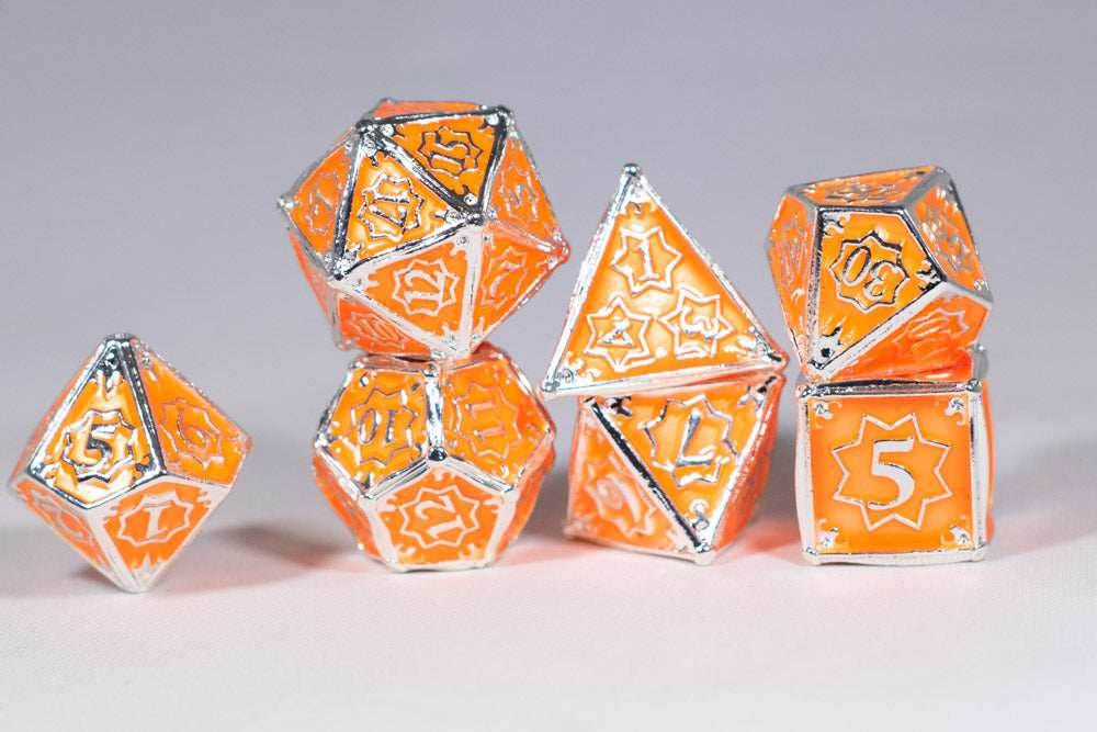 Orangesicle 7-Dice Metal Set Silver w/ Orange Fill {North Star Dice Collection} - 