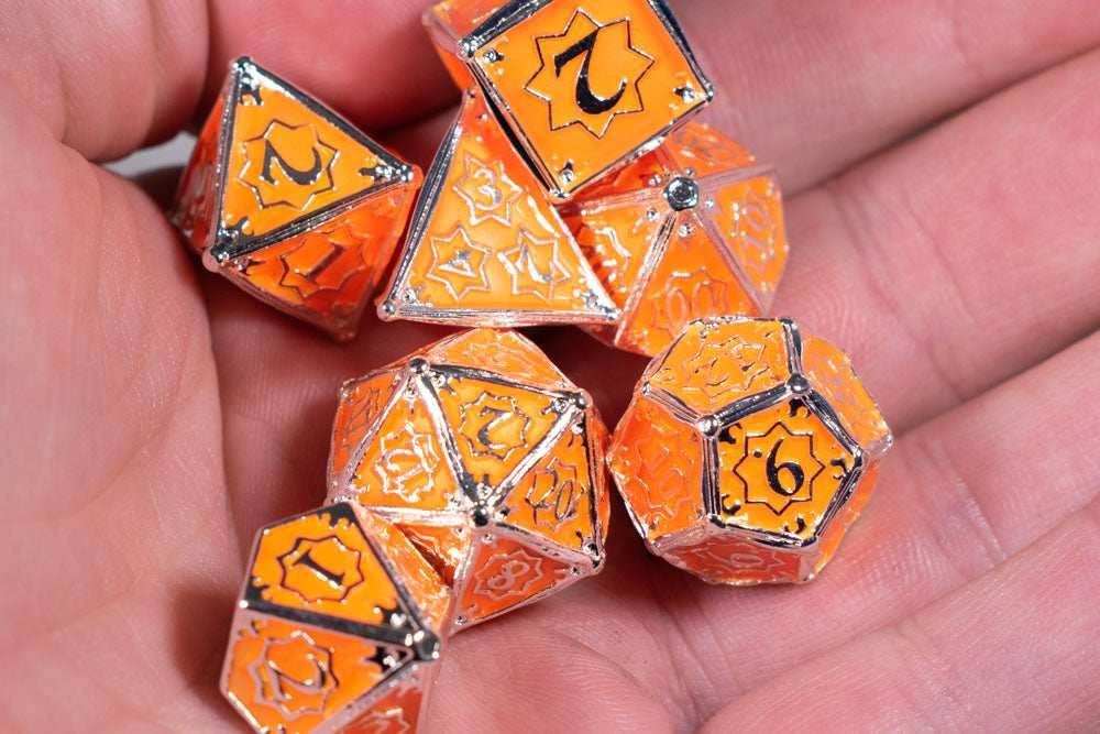 Orangesicle 7-Dice Metal Set Silver w/ Orange Fill {North Star Dice Collection} - 