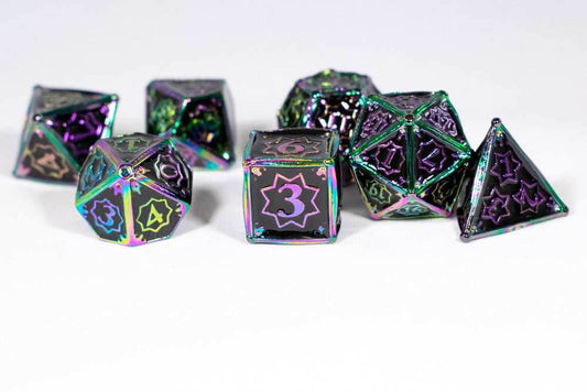 Dark Matter 7-Dice Metal Set Rainbow Metal w/ Black Fill {North Star Dice Collection} - 