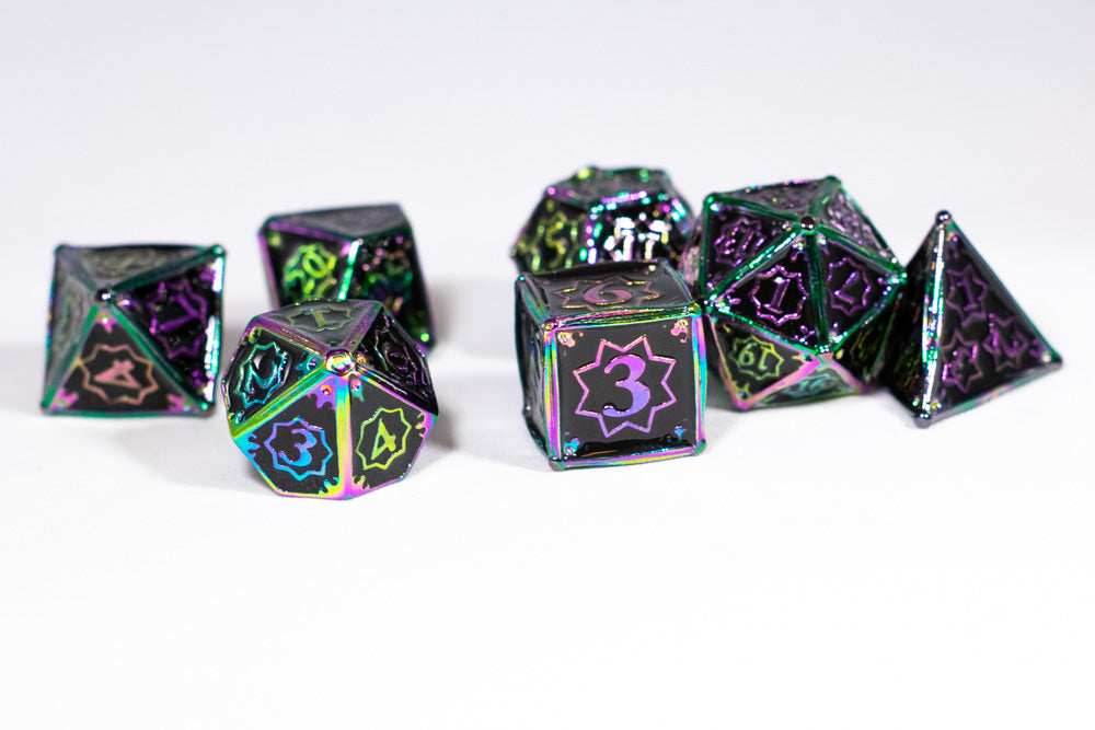Dark Matter 7-Dice Metal Set Rainbow Metal w/ Black Fill {North Star Dice Collection} - 