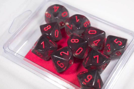 Translucent Smoke/red Set of Ten d10 Dice by Chessex CHX 23288 - 
