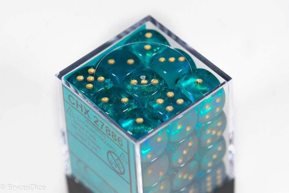 Borealis Teal/gold 12mm d6 Dice Block CHX 27886 OG Old Glitter - 