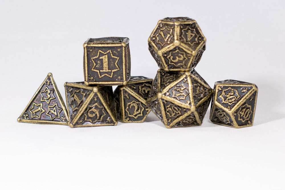 Ancient Gold 7-Dice Metal Set {North Star Dice Collection} - 