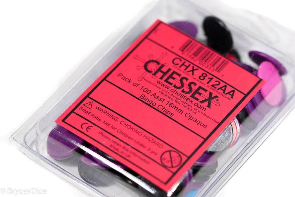 Pack of 100 Assorted 16 mm Opaque Bingo Chips by Chessex - 