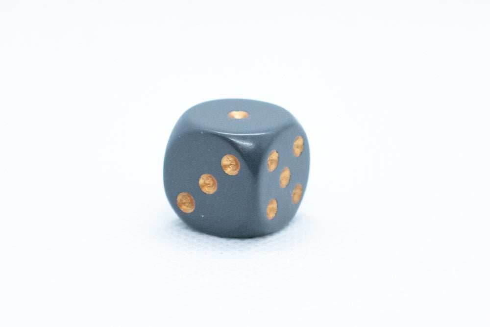 Chessex Opaque 16mm Pipped d6 Standard Dice Collection - Classic Colors - Available Individually - Dark Grey w/Copper