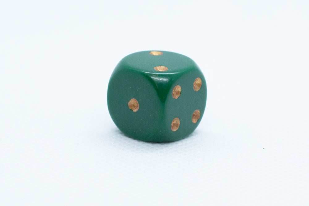 Chessex Opaque 16mm Pipped d6 Standard Dice Collection - Classic Colors - Available Individually - Dusty Green w/Copper
