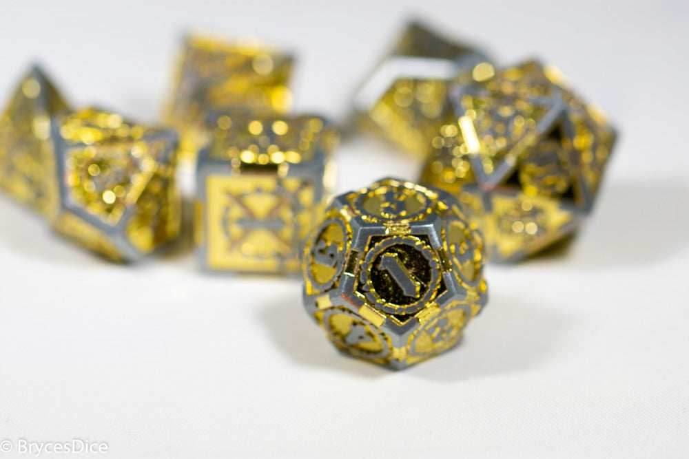 Silver w/Gold Inlay Sword Strengthened Metal 7-Dice Set - 