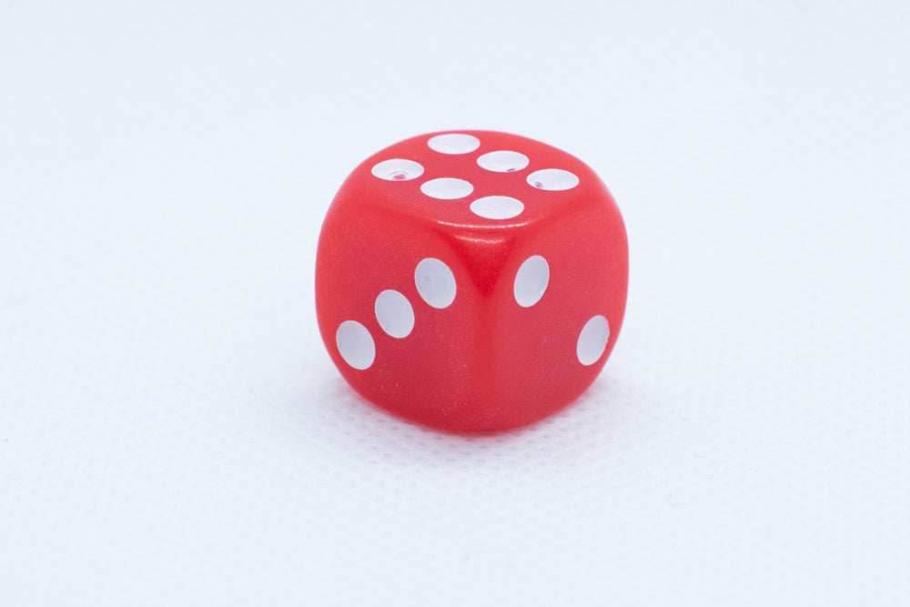 Opaque 16mm Pipped d6 Dice Red/Orange/Yellow/Green/Blue/Purple/White/Black/Pink (sold by the piece) - Red