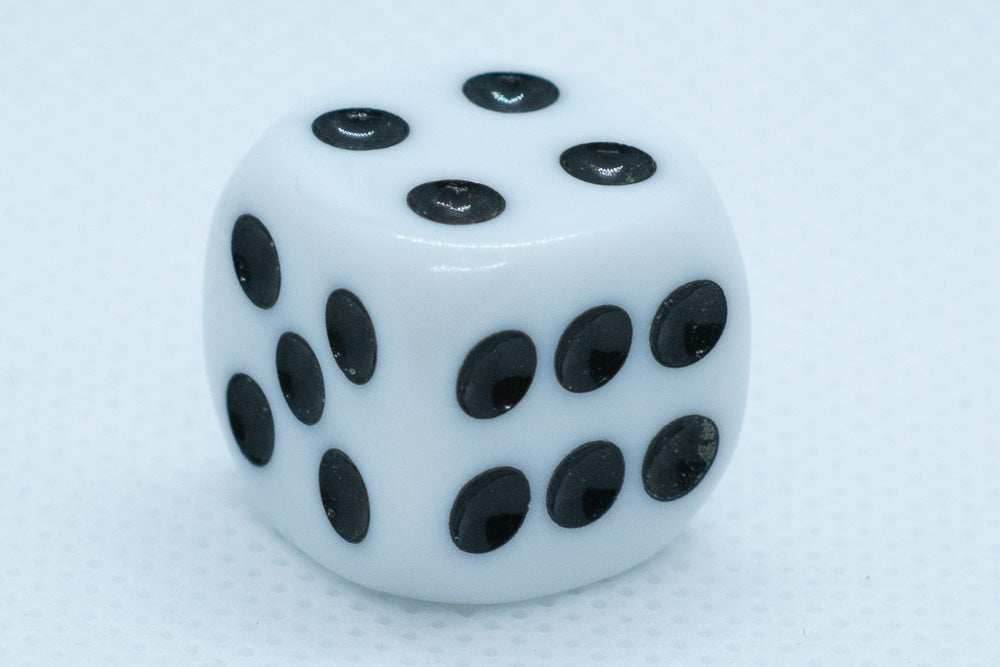 Opaque 16mm Pipped d6 Dice Red/Orange/Yellow/Green/Blue/Purple/White/Black/Pink (sold by the piece) - White