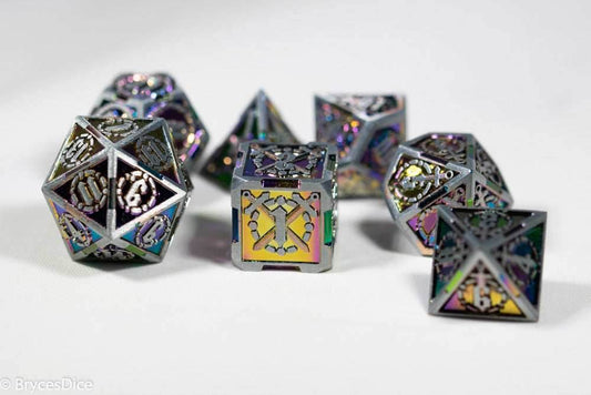 Silver w/Rainbow Inlay Sword Strengthened Metal 7-Dice Set - 