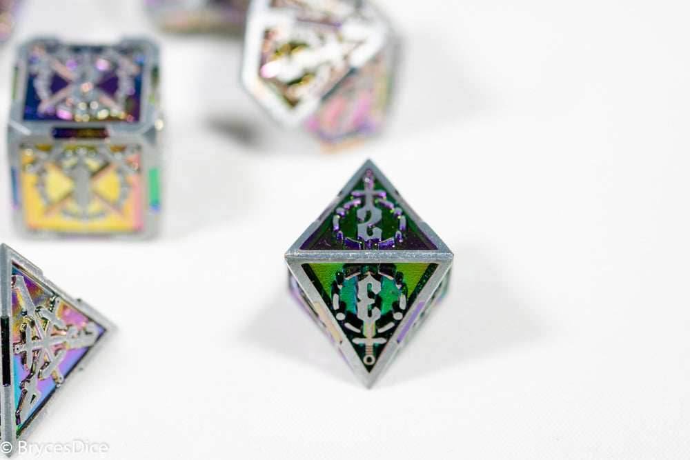 Silver w/Rainbow Inlay Sword Strengthened Metal 7-Dice Set - 