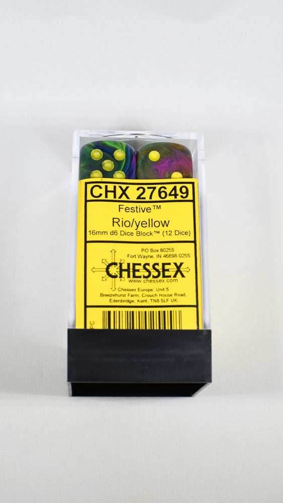 Chessex 16mm d6 Block – Festive Rio with Yellow Numbers (CHX 27649) - 