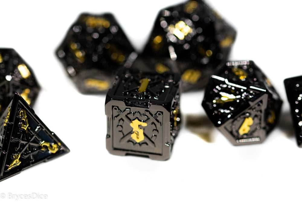Black w/Gold Numbering Sword Strengthened Metal 7-Dice Set - 