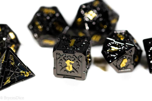 Black w/Gold Numbering Sword Strengthened Metal 7-Dice Set - 