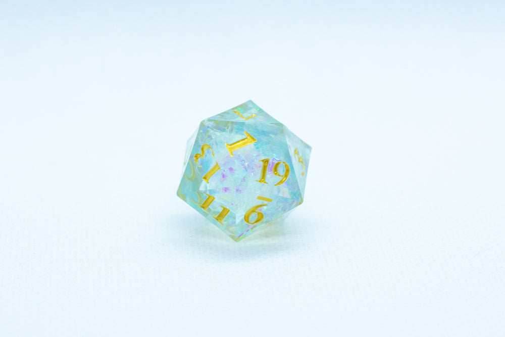 Seafoam Sharp Edge Resin d6/d20 -Dice (Seafoam w/Gold Numbers) [subtle imperfection] - d6