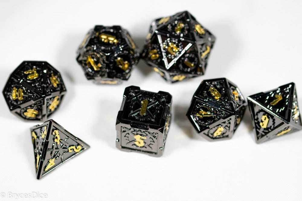Black w/Gold Numbering Sword Strengthened Metal 7-Dice Set - 
