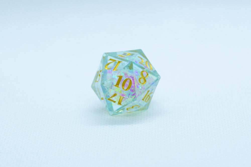 Seafoam Sharp Edge Resin d6/d20 -Dice (Seafoam w/Gold Numbers) [subtle imperfection] - d6