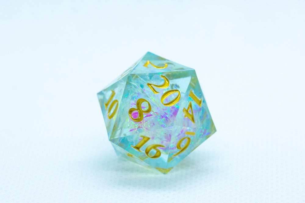 Seafoam Sharp Edge Resin d6/d20 -Dice (Seafoam w/Gold Numbers) [subtle imperfection] - d20