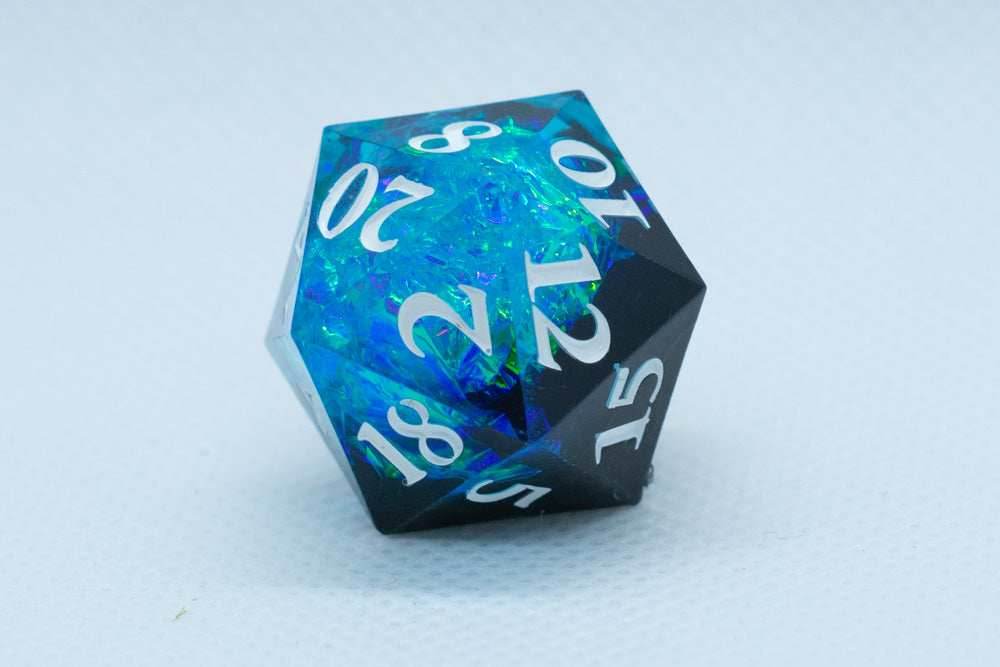 Deep Nether Sharp Edge Resin d6 / d20-Dice (Blue- Black w/ White Numbers) - d20