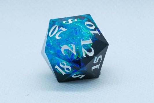 Deep Nether Sharp Edge Resin d6 / d20-Dice (Blue- Black w/ White Numbers) - d20