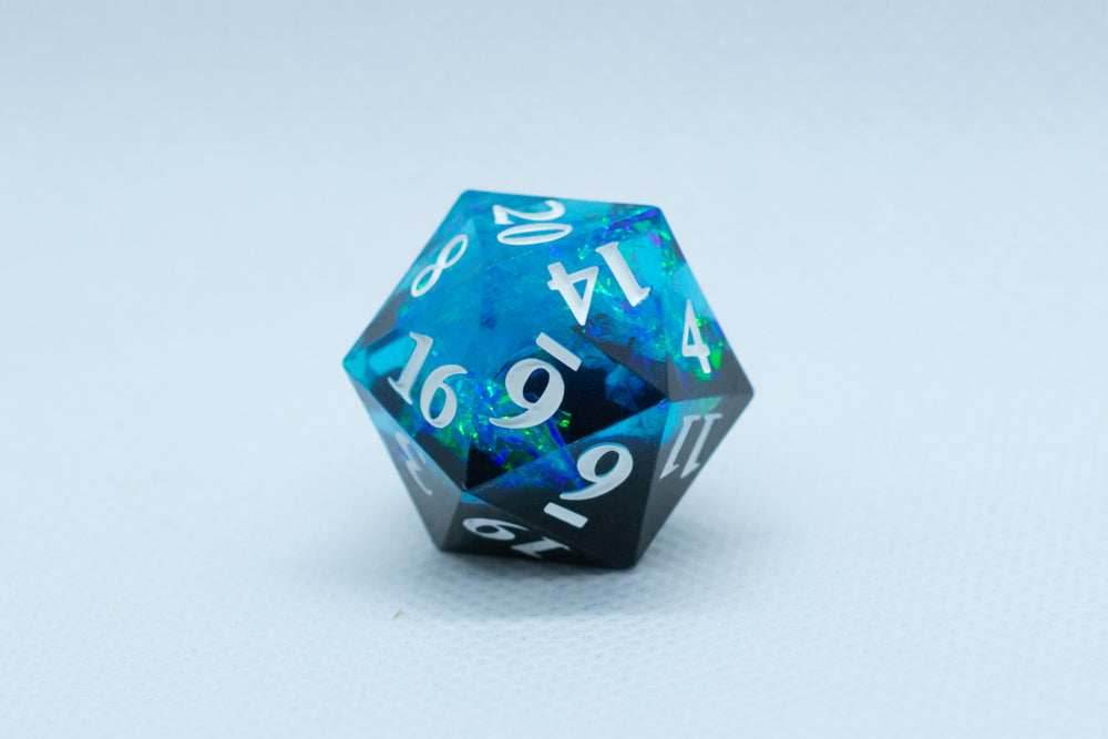 Deep Nether Sharp Edge Resin d6 / d20-Dice (Blue- Black w/ White Numbers) - d6