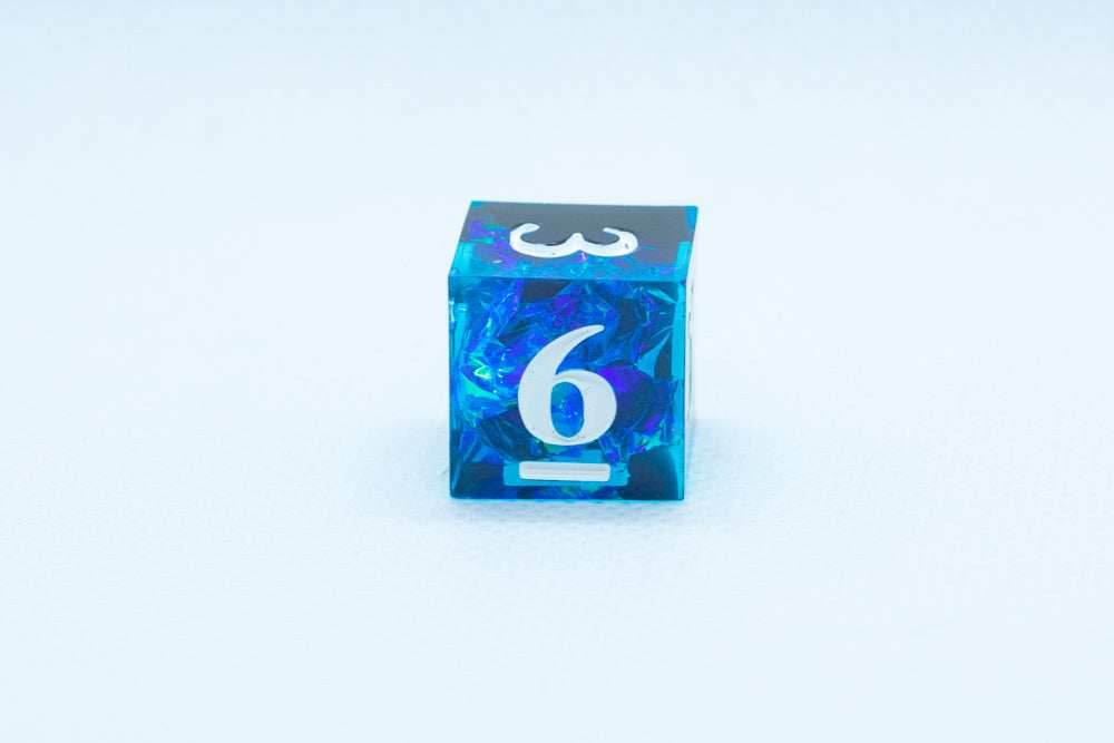 Deep Nether Sharp Edge Resin d6 / d20-Dice (Blue- Black w/ White Numbers) - d6