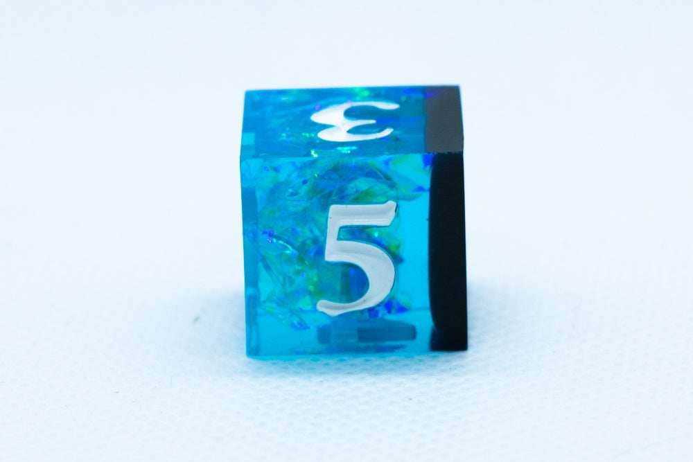 Deep Nether Sharp Edge Resin d6 / d20-Dice (Blue- Black w/ White Numbers) - d6